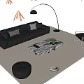 Modern Black Leather Sofa Coffee Table Set with Floor Lamp Chair Ottoman on Rug