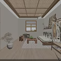 Japanese Style Interior Design With Tatami Wooden Ceiling Shoji Doors And Green Plant