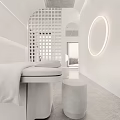Modern Beauty Hair Salon Interior Design With Minimalist White Mirrors And Soft Lighting