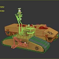 Detailed Yellow Tracked Vehicle Model With Industrial Cab Antenna And Platform