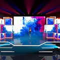 Modern Stage Setup With Colorful Lighting Effects LED Screens Abstract Background And Solo Performer