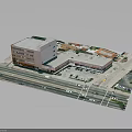 Modern Commercial Building Model With Multi Story Structures Parking Area Road And Greenery