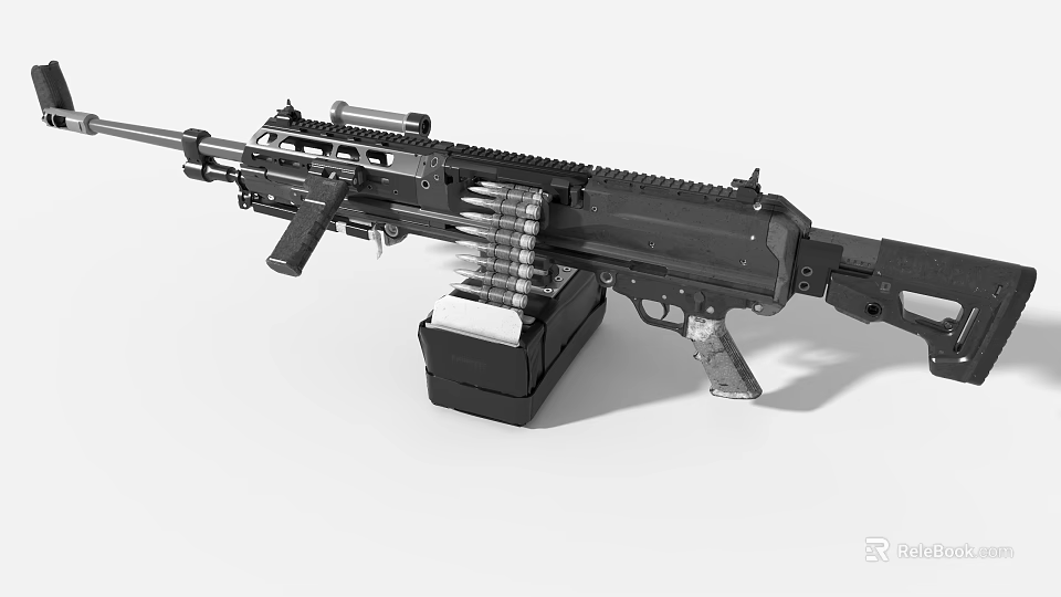 Game Movie Character Using Tactical Machine Gun With Magazine And Scope Stand 3d model 