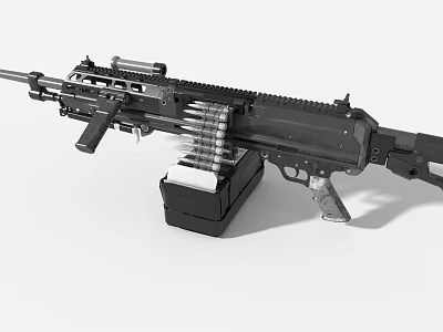Game Movie Character Using Tactical Machine Gun With Magazine And Scope Stand 3d model