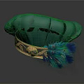 Green Velvet Hat With Gold Decorative Band And Peacock Feather Accent