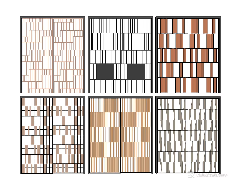 Stylish Sliding Door Designs With Geometric Patterns And Various Panel Styles 3d model