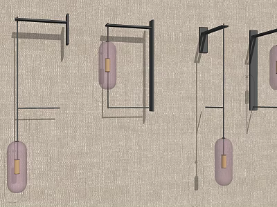 Modern Design Wall Lamps With Black Brackets And Pink Linen Shades On Textured Wall 3d model
