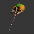 Cartoon Man Wearing Yellow Hat Green Shirt And Orange Pants Holding Red White Fishing Rod