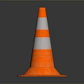 Orange And White Traffic Cone With Reflective Stripes For Road Safety Isolated On Gray Background