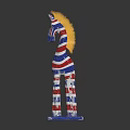 Decorative Zebra Figurine With Blue White Red Stripes And Yellow Mane On Black Background