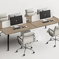 Modern Office Work Desk With Wooden Top Multiple Workstations Dividers Computers And White Chairs