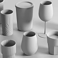 Assorted Glass Cups With Different Shapes And Designs On Reflective Black Surface 3d model