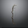 Traditional Decorative Bow Weapon With Curved Wooden Structure And Colorful Carved Accents