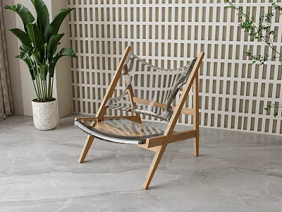 Modern Leisure Chair With Wooden Frame Transparent Seat By Lattice Wall And Green Plant Indoor 3d model