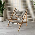 Modern Leisure Chair With Wooden Frame Transparent Seat By Lattice Wall And Green Plant Indoor