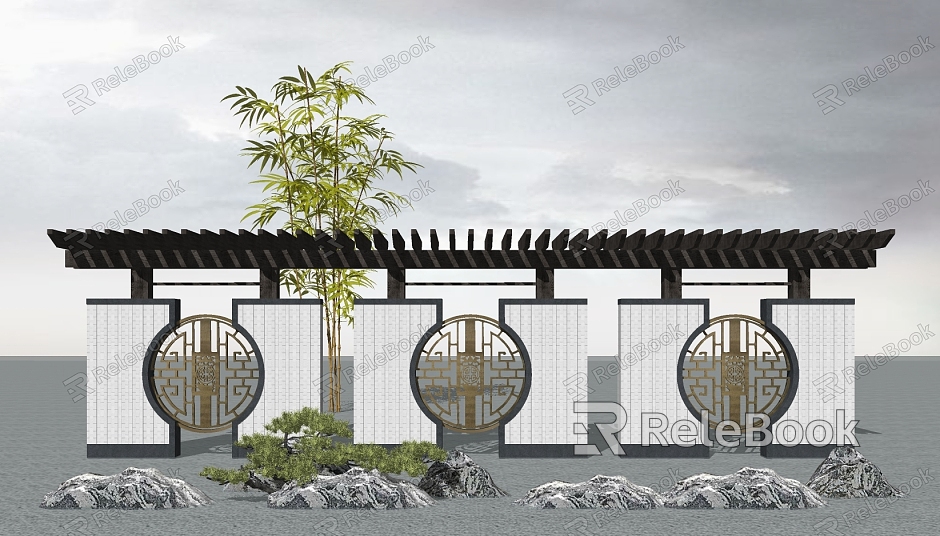 New Chinese style landscape sketch garden landscape wall shadow wall model