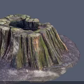 Natural Wood Stone Tree Stump With Mossy Texture And Rough Surface 3d model