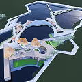 Park Landscape Design With Lakes Pavilions Curved Walkways Greenery And Open Areas