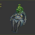 Game Movie Character Crocodile With Egyptian Style Crown Golden Accessories Green Skin Seated Pose