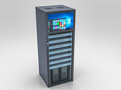 Black Server Rack Cabinet With Display Screen And Windows Interface Multiple Slots And Ventilation Design 3d model