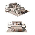 Modern Double Bed With Bedside Tables Lamps Pillows Blanket And Area Rug