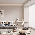 Cozy Modern Kids Bedroom With Toys Bed Desk And Rug