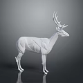 White Deer 3D Model with Geometric Lines on Dark Background and Reflection