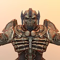 Game Movie Character with Intricate Metallic Armor Skeletal Design Elements 3D Rendered Warrior Pose