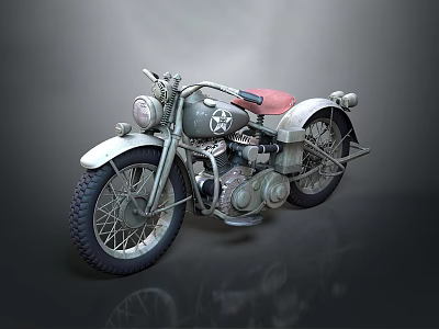 Vintage Military Style Motorcycle With Red Seat Star Emblem And Retro Metal Design 3d model