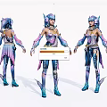 Game Movie Character in Ocean Themed Outfit with Shell Decorations Blue Purple Fish Fin Details