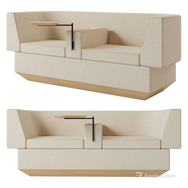 Modern Beige Fabric Double Sofa With Integrated Side Table And Minimalist Design Profile 3d model