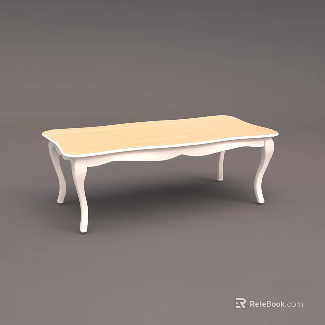 Elegant Coffee Table With Wooden Tabletop And White Curved Legs Design 3d model 