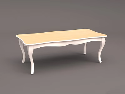 Elegant Coffee Table With Wooden Tabletop And White Curved Legs Design 3d model