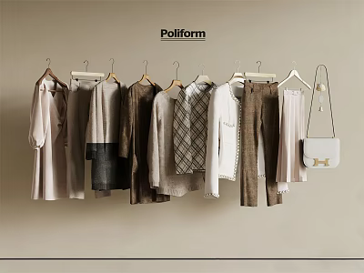 Poliform Stylish Clothes Hanging on Hangers with Neutral Tones and White Bag 3d model