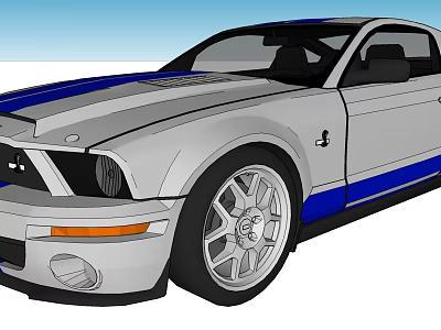 Stylish Silver Two Door Sports Car With Blue Racing Stripes And Alloy Wheels 3d model