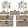 Japanese-style Tatami Tea Table Tea Table and Chair Combination Cushion Futon Sitting Stool Tea Set Meichen 3d model