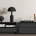 Modern Black Bedside Tables With Vase Dried Flowers Lamp Books And Decor