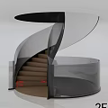 Modern Spiral Staircase With Glass Railing And Brown Steps In Minimalist Interior