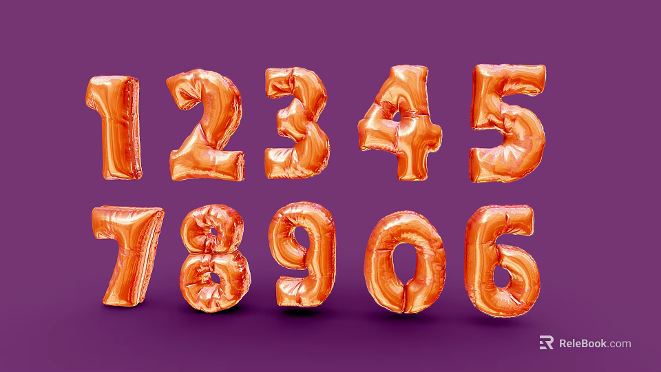 Decorative Orange Inflatable Number Balloons For Living Supplies With Purple Background 3d model 