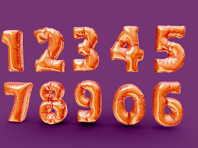 Decorative Orange Inflatable Number Balloons For Living Supplies With Purple Background 3d model