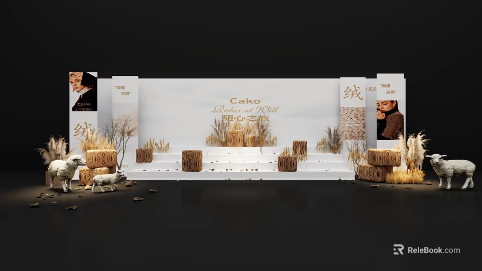 Cakeo Delicate Doll Photo Check in Spot With Hay Bales Sheep Figures And Stage Setup 3d model 