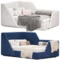 Light Gray And Blue Kids Bed With Plush Pillows And Cozy Blankets