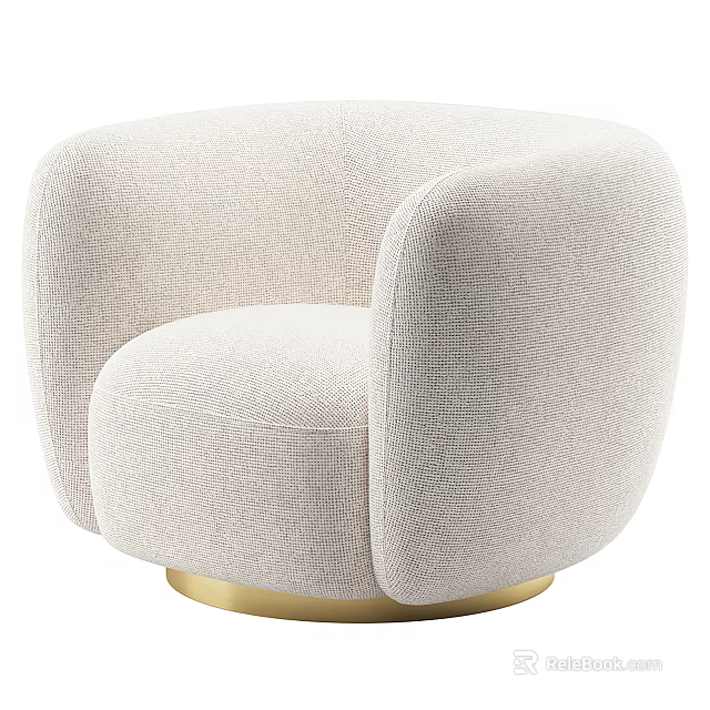 Beige Single Sofa With Textured Fabric Rounded Design And Golden Base 3d model