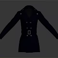 Dark Double Breasted Trench Coat With Belted Waist And Lapel Details