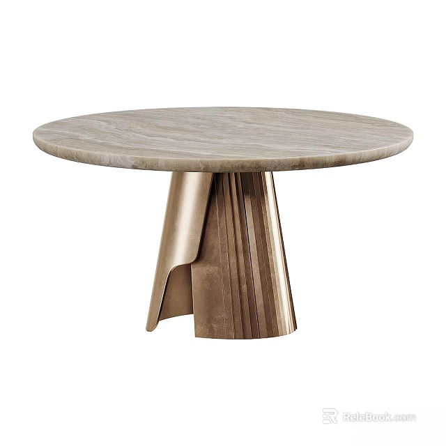 Modern Round Dining Table With Stone Top And Stylish Metallic Folded Base Design 3d model