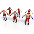 3D Fighting Character Models With Red Pants And Boxing Gloves In Various Poses