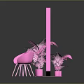 Stylish Pink Event Entrance Frame With Pink Chairs And Decorative Plants 3d model