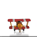Toy Biplane with Red White Wings Yellow Propeller Black Wheels and 08 Number on Fuselage