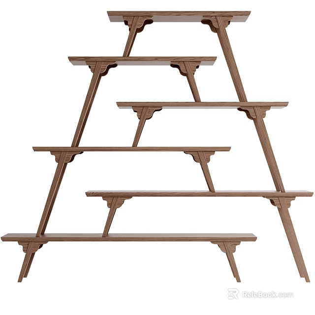 Ladder Style Multi Tiered Bookshelf With Open Wooden Shelves And Modern Design 3d model 