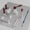 Industrial Equipment Metal Components With Red Handles And Precision Mechanical Parts